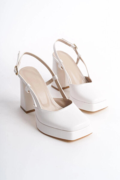 ZENGEZUR MALL Drnds Mety White Leather Heeled Shoes (215243) (Size: 39)