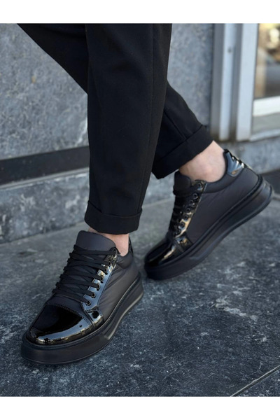 ZENGEZUR MALL Drnds Kb-X46 Kuback Black Patent Leather High Black Sole Casual Sneakers (221052) (Size: 40)