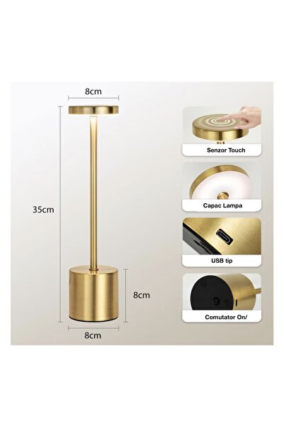 OEM Bedroom lamp, Metallic Gold, touch control, 3 lighting types, 35x8 cm