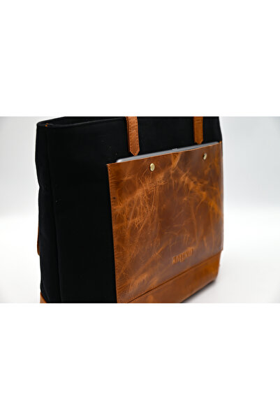 karenzi Artisanal Canvas & Genuine Leather Horizontal Tote Bag