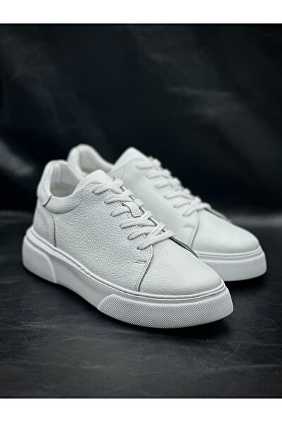 Derify Hakiki Deri Beyaz Erkek Spor Ayakkabı Ortopedik, Hafif ve Rahat Tabanl...