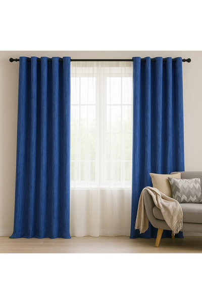 Brava Casa Safira Serenade Curtain, Sapphire Blue, Elegant Pattern, Lead Wire, Rings, Total Size 450x240