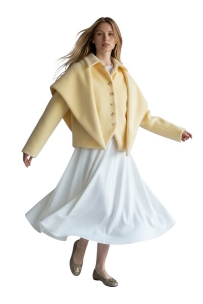 EssCouture Özel Kesim Sarı Angora Ceket