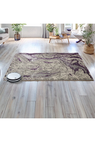 Brava Casa Lunar Swirl Carpet, Living Room/Bedroom, Purple and Cream, Underfloor Heating, Short Pile 10 mm