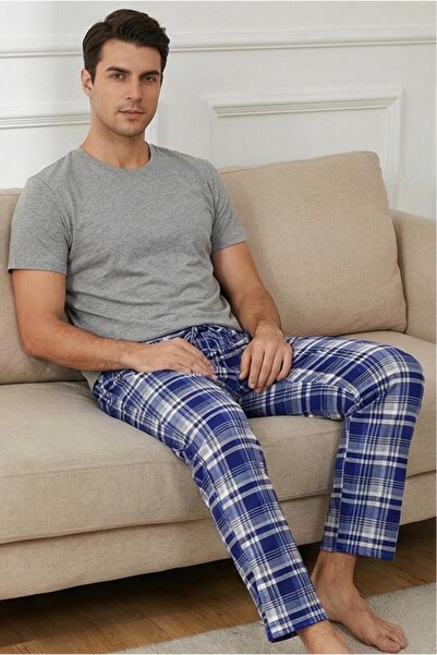 MORRO Men's 100% Cotton Interlock Pajama Bottoms Casual Home Wear Comfortable Plaid Pajama Bottoms