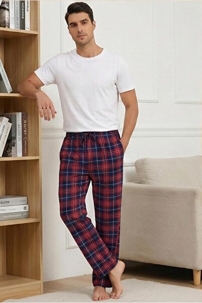 MORRO Men's 100% Cotton Interlock Pajama Bottoms Casual Home Wear Comfortable Plaid Pajama Bottoms
