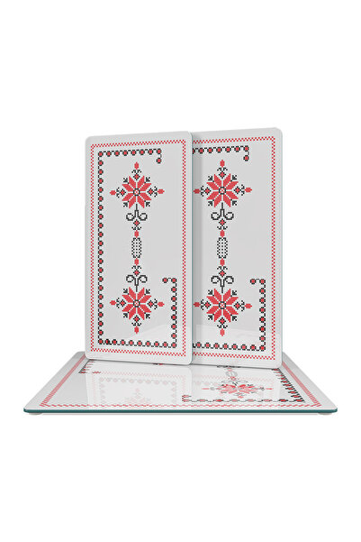 Decovetro Glass Presentation Serving Plate Set of 3 Square with Cross Stitch Pattern