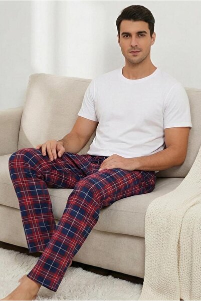 MORRO Men's 100% Cotton Interlock Pajama Bottoms Casual Home Wear Comfortable Plaid Pajama Bottoms