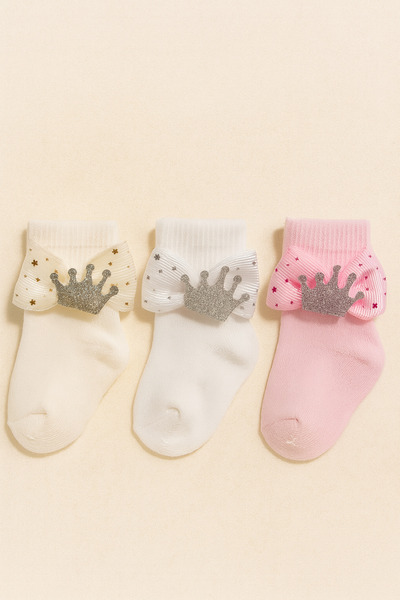 ESİLA KİDS Baby Girl Socks 3 Pieces Crown Patterned