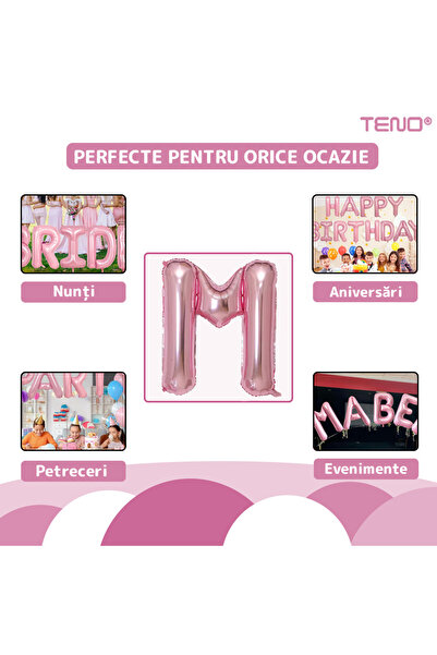 Teno Letter M Balloon, metallic, for parties/birthdays/events, durable, foil, pink, 40 cm