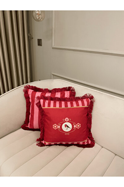 Daniel Home Design Premium |   Love Birds Pink Series Throw Pillow Cover 1 Piece with Tassels