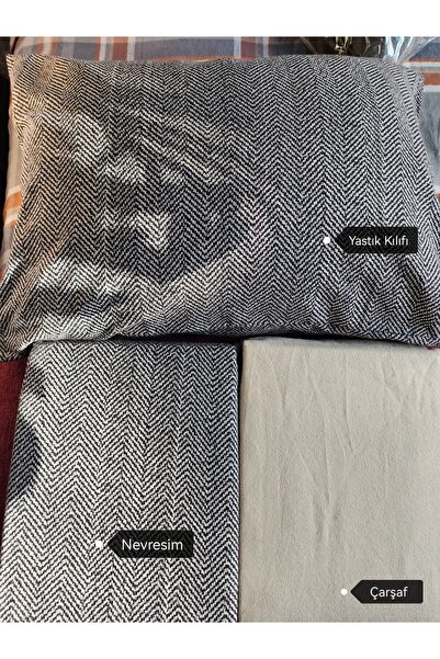 Sarev %100 Pamuk Gri Flanel Çift Kişilik Nevresim Takımı