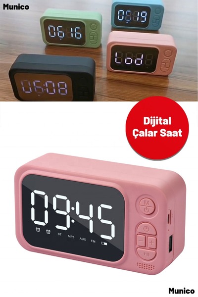 Munico Bluetooth 5.0 Hoparlörlü Dijital Çalar Saat – FM Radyo, HD Ses, Sıcakl...