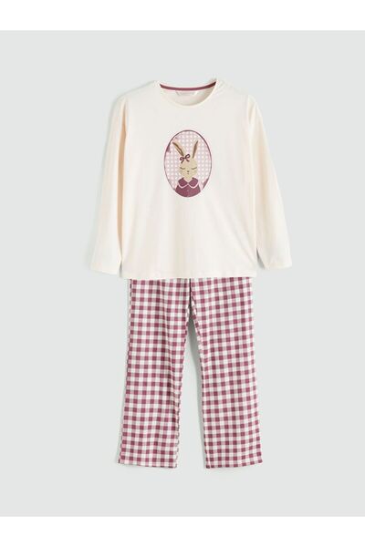 LC Waikiki LCW DREAM Bisiklet Yaka Baskılı Kadın Pijama Takımı