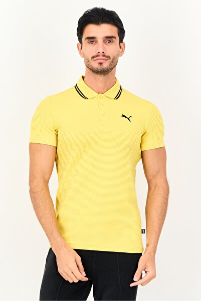 Puma Men Sportswear Fit Embroidered Logo Short Sleeve Outdoor Polo Shirt, Yellow