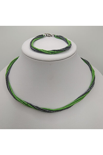 B2Y Green and black necklace, bracelet and earrings set