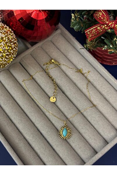 Idarosa Concept Minimal Hayalet Zincirli, Doğal Taşlı, Oval Güneş Sembollü, B...