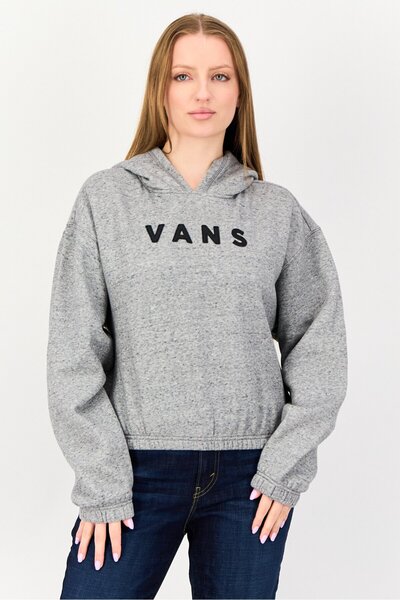 Vans Women Brand Logo Long Sleeve Hoodie, Heather Grey