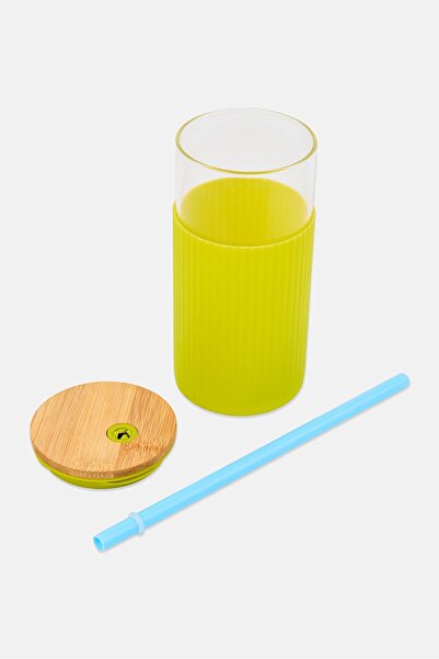 Vessel Borosilicate Glass Tumbler With Bamboo Lid 710 ml, Lime Green