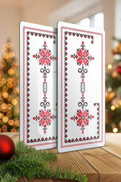 Decovetro Glass Coffee Table Set of 2 with Cross Stitch Pattern 30 X 15 cm