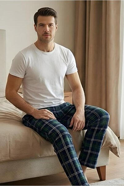 MORRO Men's 100% Cotton Interlock Pajama Bottoms Casual Home Wear Comfortable Plaid Pajama Bottoms