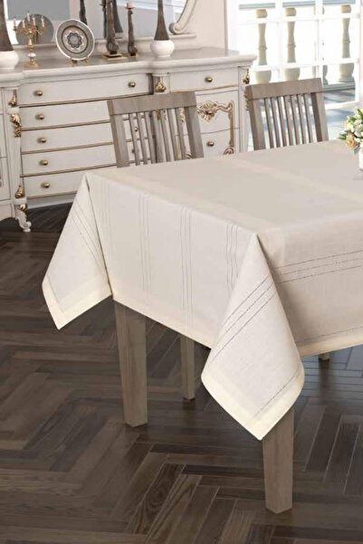 Findify Store Jasmin Cream Linen Textured Tablecloth Stain Resistant, Soft Surface