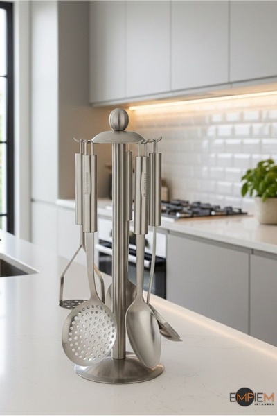 EMPIEM Paslanmaz Çelik 6 Parça Servis Seti – Standlı