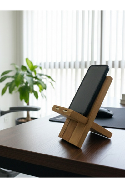 Ahşap Pazarı Doğal Ahşap Telefon Standı – Masa Üstü Tutucu, Kaymaz Sabit Tasa...