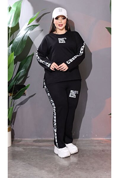 Kaptins Women's Black Sports Tracksuit & Pajama Set Printed Details