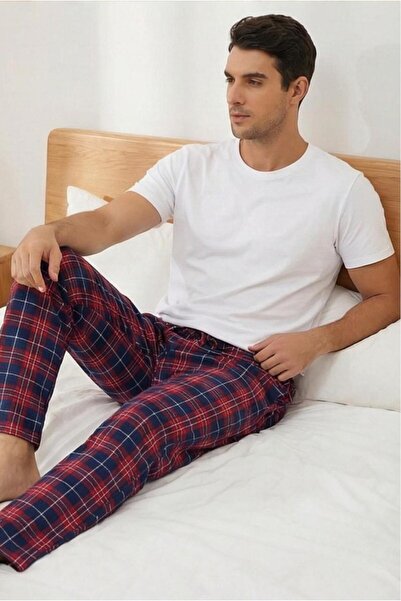 MORRO Men's 100% Cotton Interlock Pajama Bottoms Casual Home Wear Comfortable Plaid Pajama Bottoms