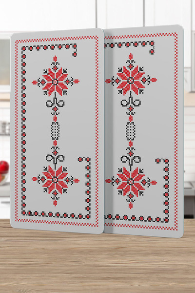 Decovetro Glass Coffee Table Set of 2 with Cross Stitch Pattern 30 X 15 cm