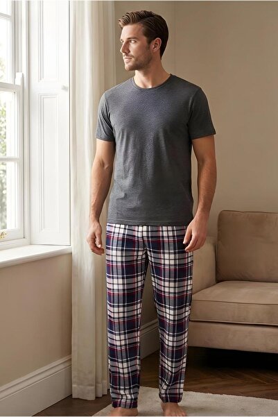 MORRO Men's 100% Cotton Interlock Pajama Bottoms Casual Home Wear Comfortable Plaid Pajama Bottoms