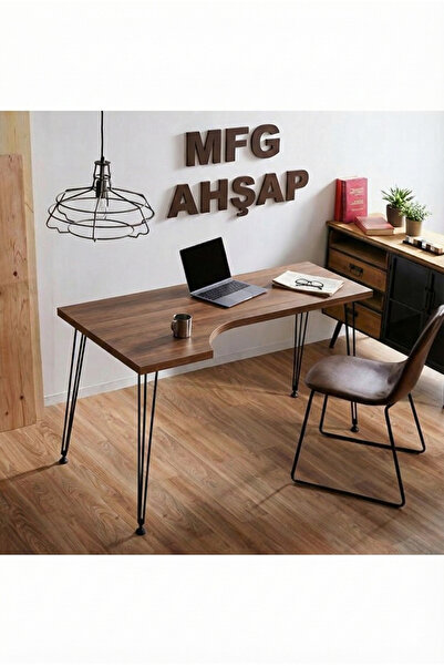 MFG AHŞAP Doğal Ahşap Demir Ayaklı Bilgisayar ve Çalışma Masası 120x60