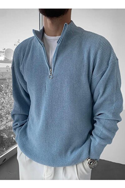 Fua Shop Men's Thessaloniki Knitted Collar Half Zipper Corded Fabric Sweater