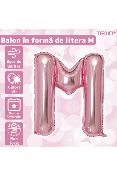 Teno Letter M Balloon, metallic, for parties/birthdays/events, durable, foil, pink, 40 cm