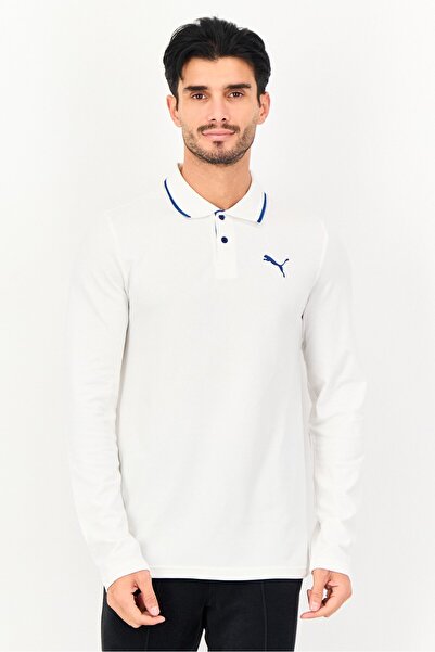 Puma Men Sportswear Fit Long Sleeve Brand Logo Outdoor Polo Shirt, White
