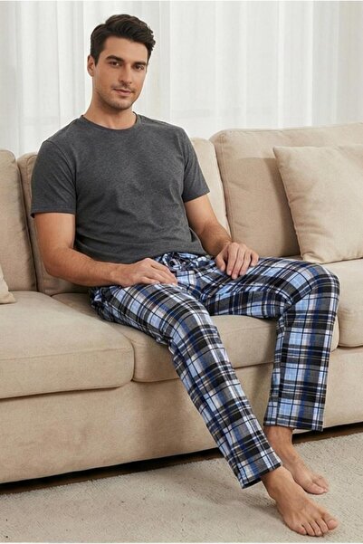 MORRO Men's 100% Cotton Interlock Pajama Bottoms Casual Home Wear Comfortable Plaid Pajama Bottoms