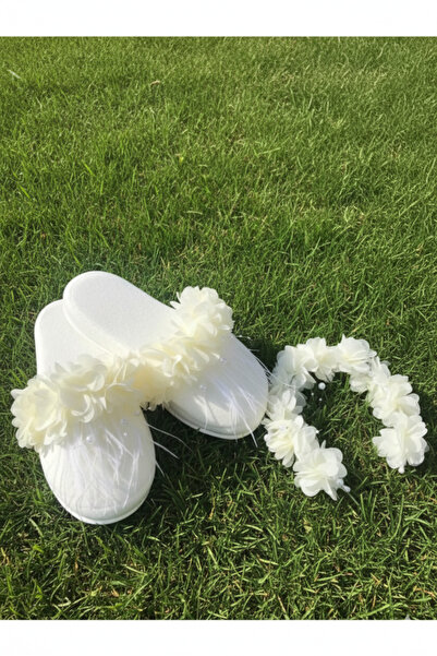 Fiyonks Atölye نعال الأمومة وتاج مزين بالزهور، طقم أمومة نسائي، موديل مزين با...