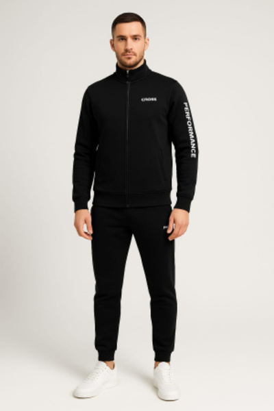 ANATOLIATEKSTILE Men's Tracksuit, Dark Gray – Zip-Up Top + Pants Set, Thick Cotton, Modern Fit