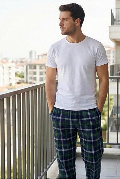 MORRO Men's 100% Cotton Interlock Pajama Bottoms Casual Home Wear Comfortable Plaid Pajama Bottoms