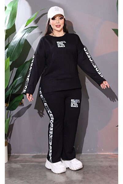 Kaptins Women's Black Sports Tracksuit & Pajama Set Printed Details