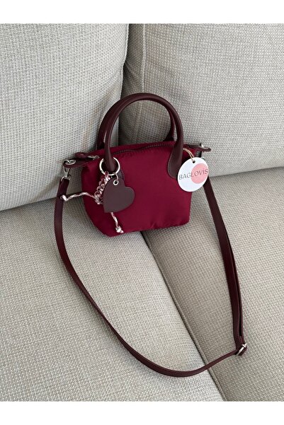 BAGLOVİS Daily Fabric Small Burgundy Women's Shoulder Bag En18 Boy15