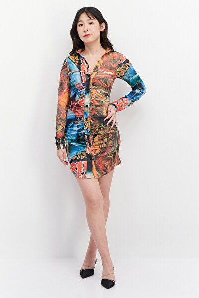 NEW girl ORDER Women Abstract Print Mini Dress, Orange Combo