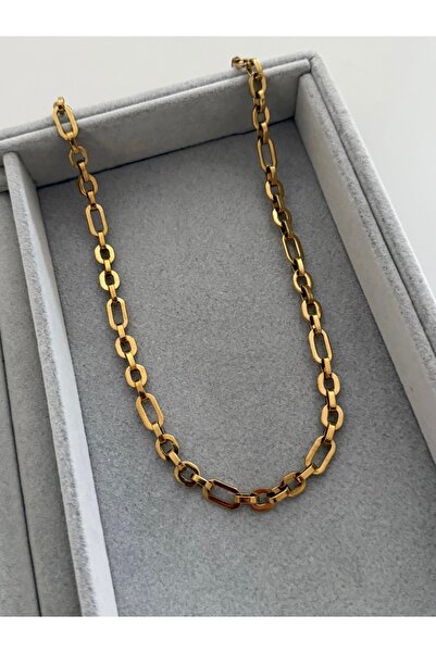 FIERA JEWELRY Gold Rectangular Shape Steel Chain Women's Necklace