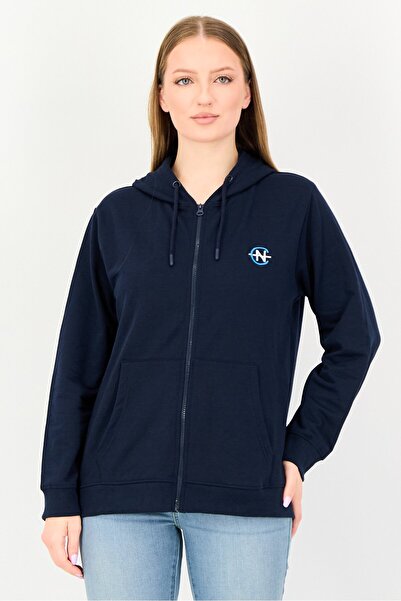 Nautica Women Embroidered Logo Long Sleeve Hoodie, Navy Blue