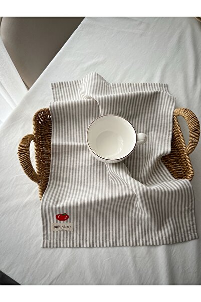 ToffyStore Cotton Linen Fabric Soft Brown Striped Kitchen Towel (35X50Cm)