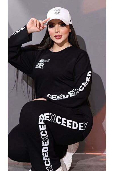 Kaptins Women's Black Sports Tracksuit & Pajama Set Printed Details