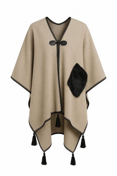 sf collection Women's Casual Model Fur Detailed Knitwear Knitted Poncho