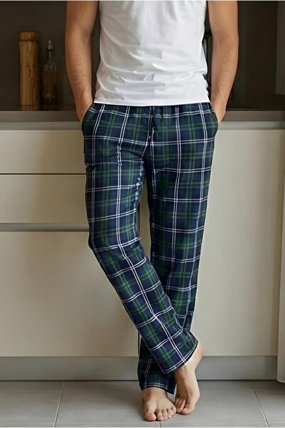 MORRO Men's 100% Cotton Interlock Pajama Bottoms Casual Home Wear Comfortable Plaid Pajama Bottoms