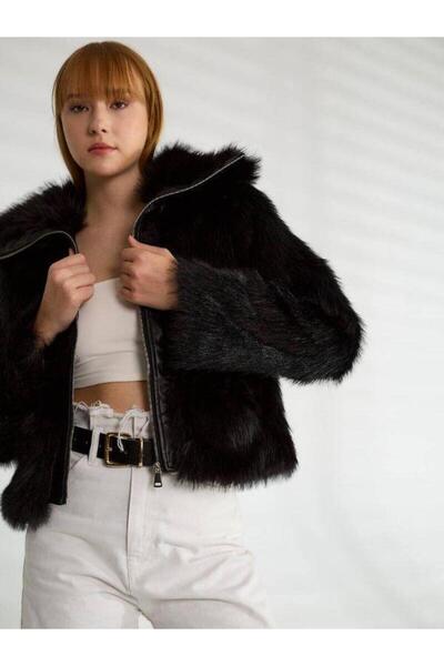 Robin 99459 Faux Fur Coat Black